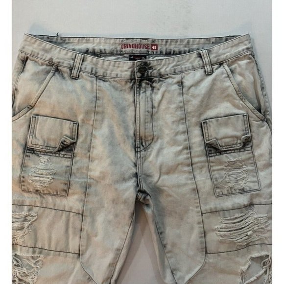 Grindhouse Men's Distressed Destroyed Denim Jeans/Shorts Size 42 White Acid Wash - Picture 2 of 11